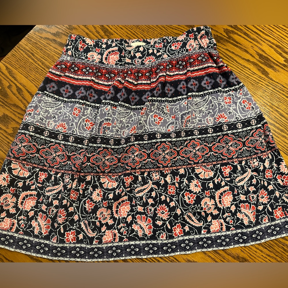 Floral Tiered A-Line Skirt in Navy and Coral